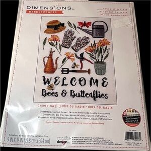 Dimensions New Counted Cross Stitch Kit  Garden Time Welcome Sampler 9" x 12"